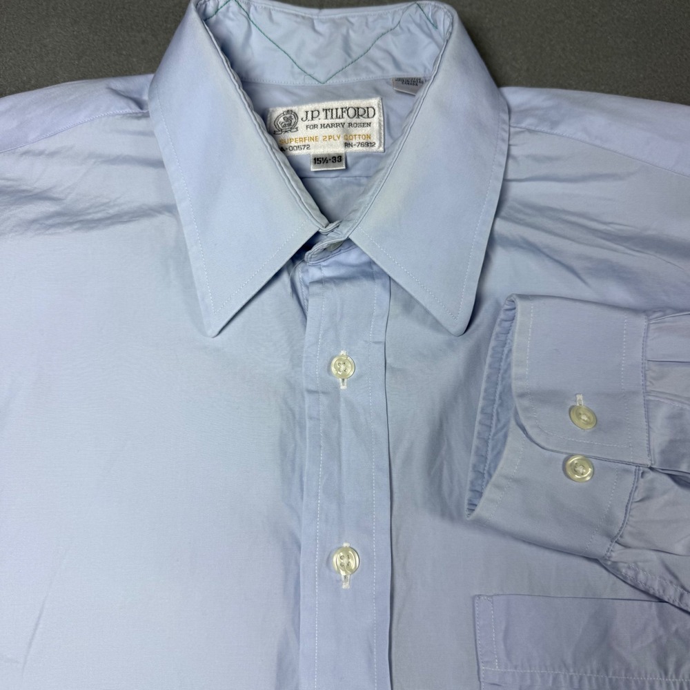 JP Tilford Mens Button Down Shirt 15.5 33 Light Blue Superfine Cotton Long Slv